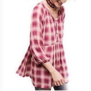 ANTHROPOLOGIE MAEVE Cavalon Pink Plaid Top - Size Small